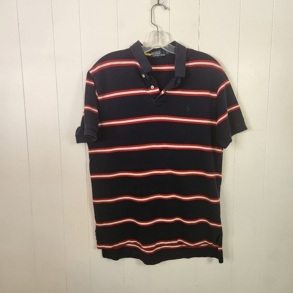 Polo Ralph Lauren Men's Polo Shirt Short Sleeve Vintage Navy Stripe Size Large - Picture 1 of 6